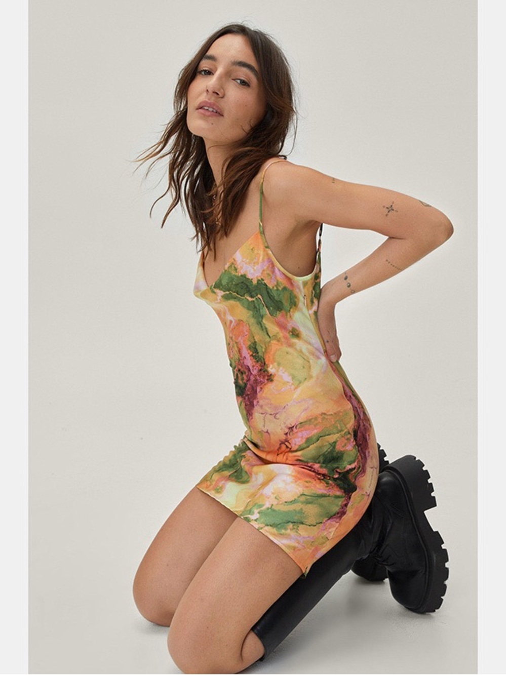 NWT Nasty Gal Petite Marble Print Cowl Neck Mini Dress
